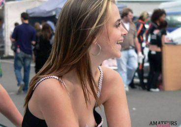 public nip slip because of top malfunctioning showing one boob
