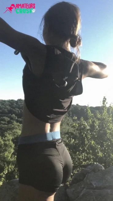 teen hiking and flashing her tits on top of the mountain