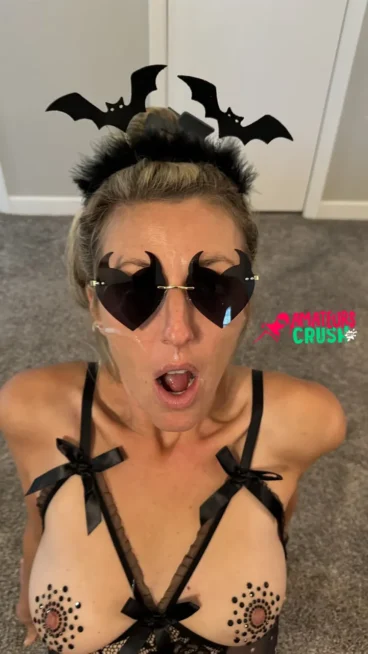 cum covering mature wife Kitty's face naked tits
